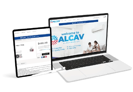 Sitio web de venta de mini split y servicios de instalación - Alcav electronics